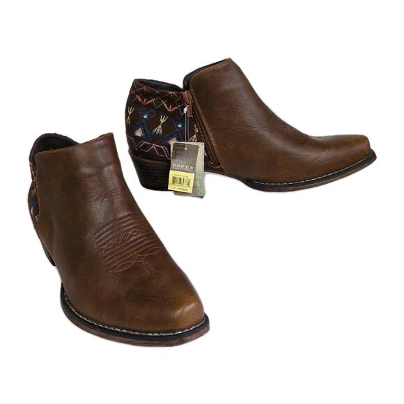 ROPER Brown Sedona Ankle Boots Aztec Heel Snip Toe Faux Leather Women's 11 - Picture 1 of 9